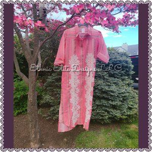 New Pink/White Khadi Kurta - Floral applique Work -Shirt Dress
